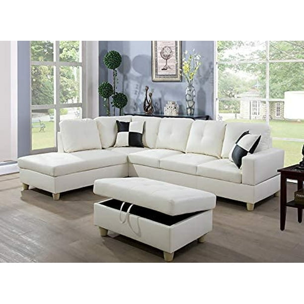 Faux Leather Sectional Sofa Cream White Baci Living Room