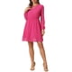 thumbnail image 2 of Vestido de fiesta de mujer Inspire Chic con escote en V, mangas largas, falda acampanada, talla XS, color rosa intenso, 2 of 6