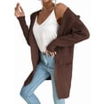 thumbnail image 5 of Women Hooded Open Front Long Sleeve Lapel Rib Knitted Winter Fall Sweater Cardigan Coat with Pocket Mocha Brown S, 5 of 10