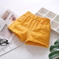 thumbnail image 2 of WAYUTE Girls Shorts Kids Distressed Denim Shorts Elastic Waist Hem Ripped Jean Shorts with Pockets for Summer Daily Wear Casual Outdoor,Yellow, 2 of 4