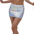 thumbnail image 2 of Women's Gold Faux Leather Pencil Skirt, Sparkly Bodycon Mini Skirt, Sexy Stage Dance Skirt for Performance, Club and Party,White,L, 2 of 5