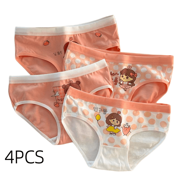 LYMAYTER Young Girls Cute Cartoon Pattern Panties Skin Friendly Cotton Breathable Kids Underwear 4 Pack Casual Daily Use