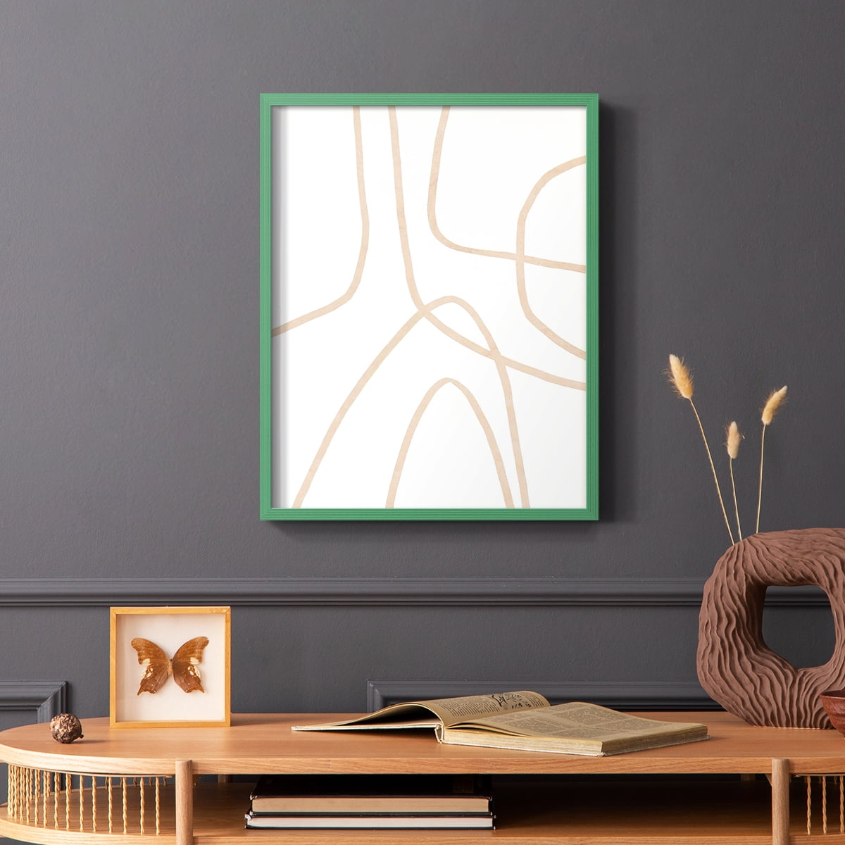 Clean Contour II Framed Print in Green Solid Wood Framed Print No Nail Hanging