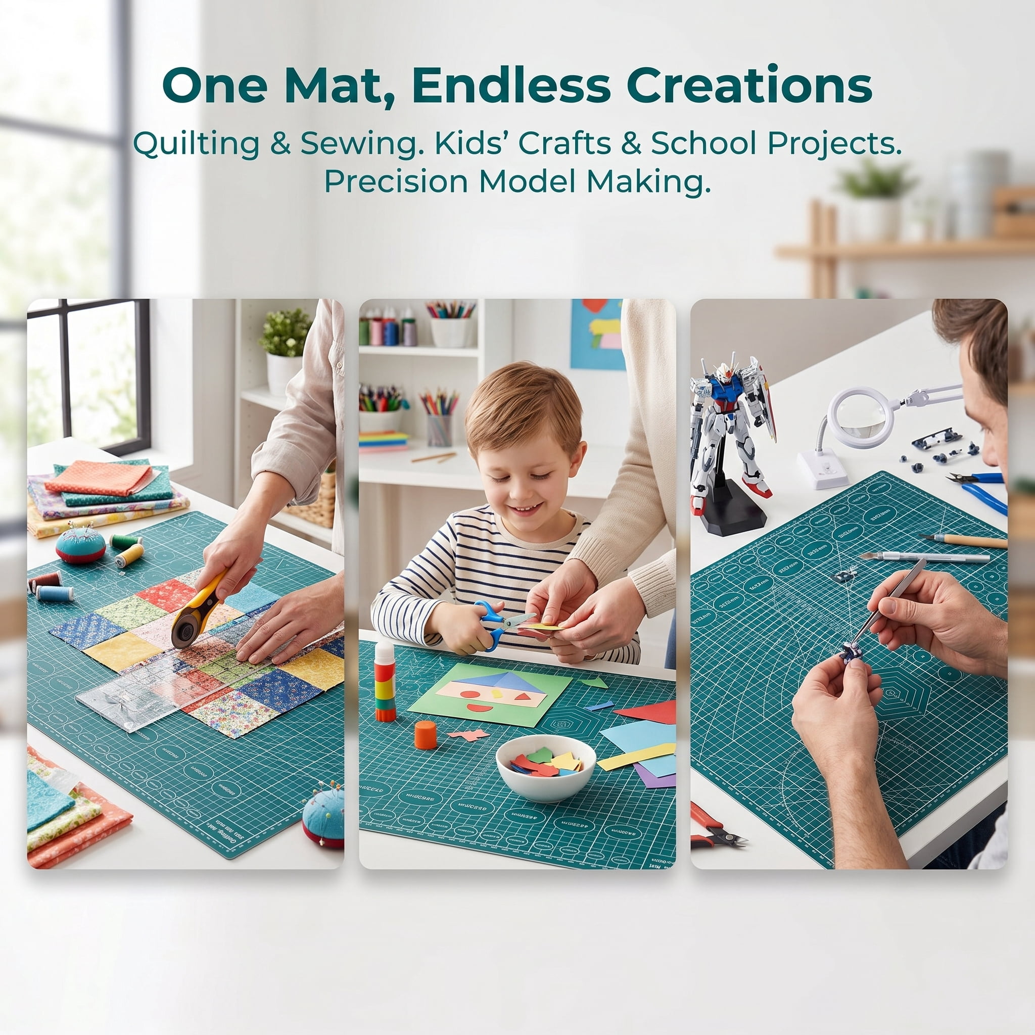 24" x 18" inch Green Self-Healing Cutting Mat, A2 Craft Board with Grid, Ideal for Crafts, Sewing, Fabric, Scrapbooking