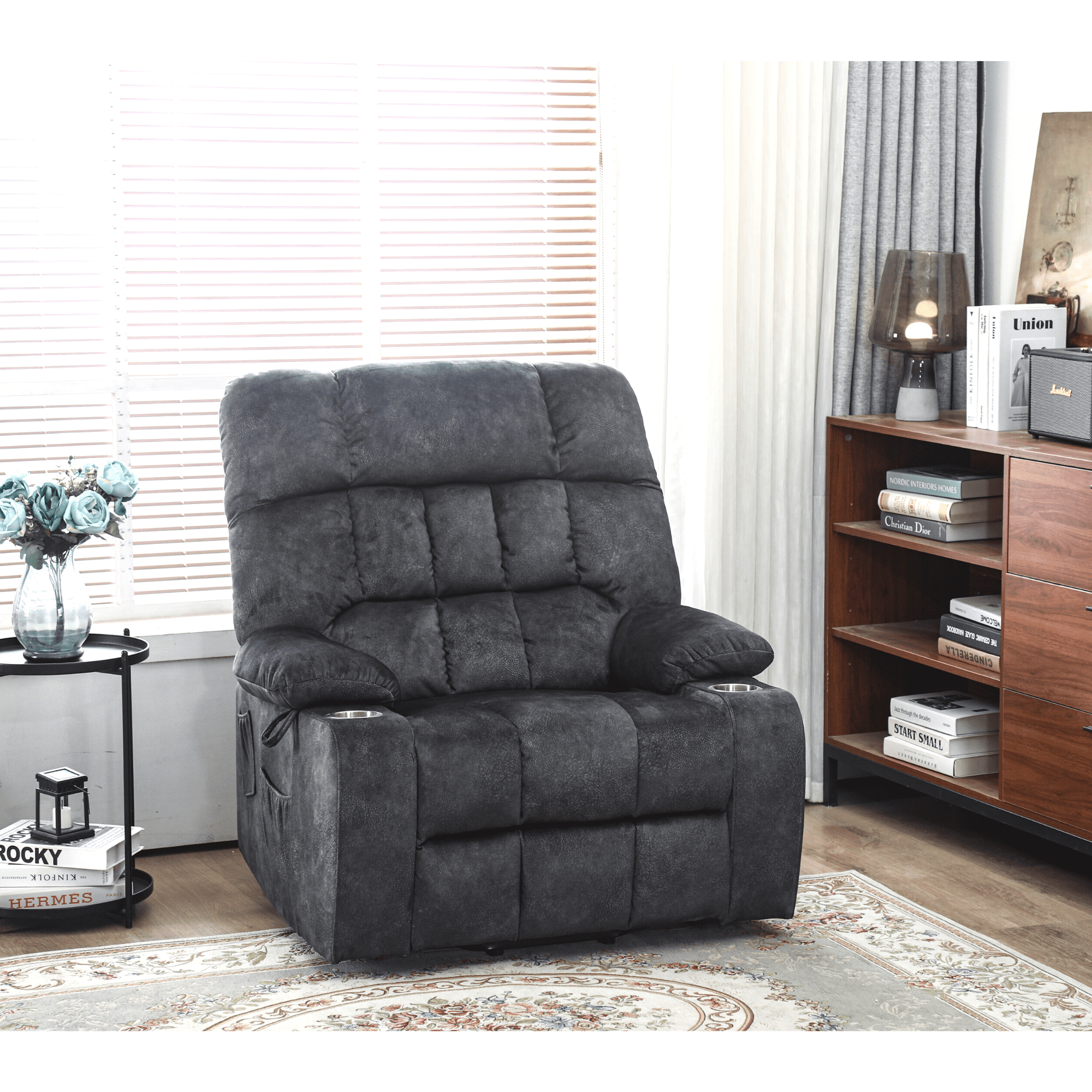 JUUXO 26 inch Extra Wide Seat Big Man Recliner Chair, Premium 41-inch Oversized Power Lift Recliners with Heat and Massage, Velvet
