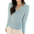 thumbnail image 2 of Sentmoon Haut pour Femmes Vêtements d'Automne et d'Hiver Haut de Base Décontracté à Manches Longues Col en V pour Activités Extérieures et Randonnée Bleu G, 2 of 6