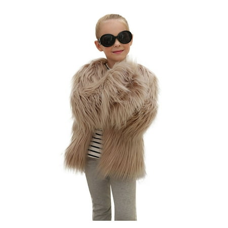 

DNDKILG Children Girl Long Sleeve Faux Fur Jacket Toddler Baby Fall Winter Thicken Coat Open Front Outerwear Khaki 1Y-7Y