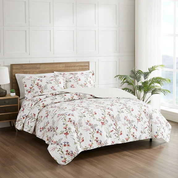 Modern Threads Ariana 3-Piece Reversible Cotton Floral Quilt Set, Queen