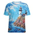 thumbnail image 5 of Lighthouse Sunrise Coast Scenery Pale Blue Tan Women's T-Shirt Short Sleeve T Shirts Tops Tee Ladies Loose T, 5 of 6