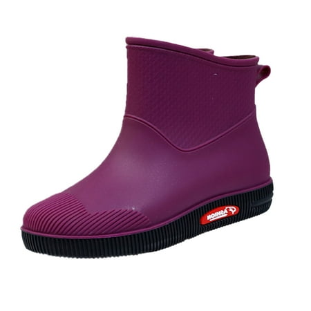 

SEMIMAY Rainshoes Women Short Tube Plush Thermal Water Shoes Waterproof Shoes Fashion Women Rain Boots Purple
