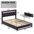 thumbnail image 2 of LIKIMIO Queen Bed Frame with LED Light,PU Leather Platform Bed,Charging Station, 4 Storage Drawers,Adjustable Crystal Button Tufted Headboard, No Box Spring Needed, Black, 2 of 8