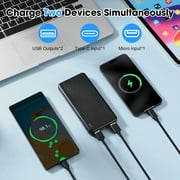 Solpowben 20000mAh Power Bank with Micro & Type-c inputs, Portable Charger with Dual USB Output for iPhone, Android, Galaxy, Pixel - Outdoor Battery Pack(Black)