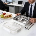 thumbnail image 4 of Sokhug Stainless Steel Divided Bento Box Airtight Meal Prep Container for Work, 9.45x7.28x2.76 Inches, White, 4 of 6