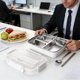 thumbnail image 4 of Recipiente de almacenamiento de alimentos de acero inoxidable, tipo bento box con múltiples compartimentos, hermético, compacto, para el trabajo y la escuela, 24x18.5x7 cm., 4 of 6
