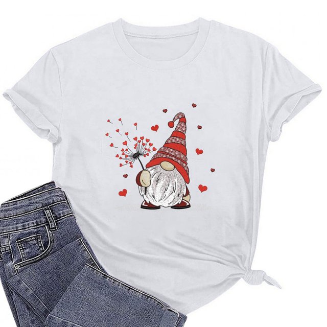 Meichang Chemises pour Femmes Hauts Joyeuse Saint-Valentin T-Shirts Graphiques Cœur d'Amour Hauts pour Femmes Manches Courtes Col Rond T-Shirts de Printemps