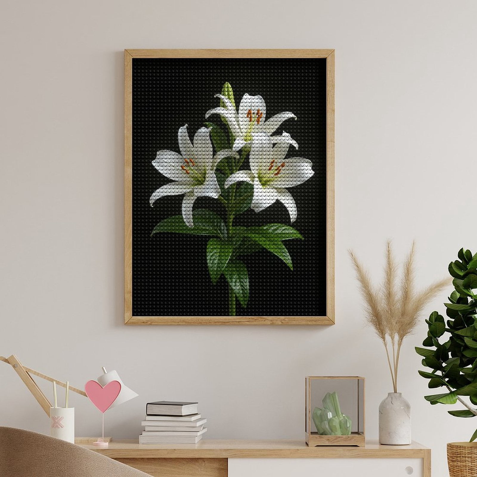 Diamond Art Kits for Adults, White Blossoms Against Black Background 5D Diamond Painting Kits for Adults Beginners, DIY Full Drill Diamond Painting, Gem Art and Crafts 12x16