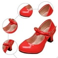 thumbnail image 6 of Dakaela Girls Dress Shoes Chunky High Heel Princess Pumps Mary Jane Cute Bow Wedding Party Prom Footwear for Little Kids Red 11.5, 6 of 8