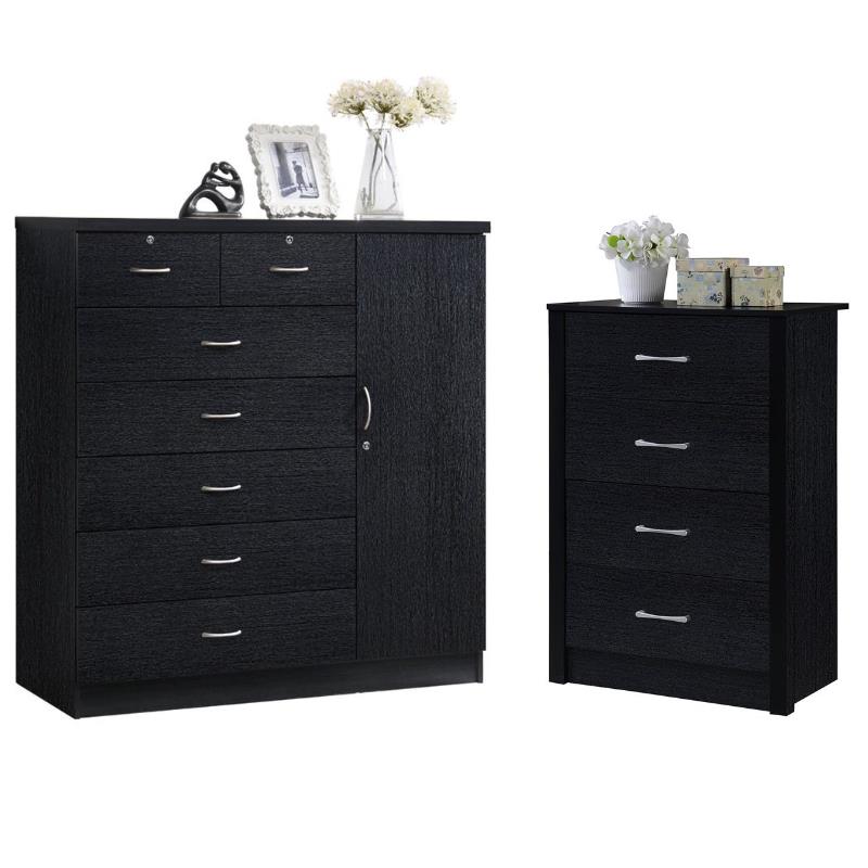 Home Square 2 Piece Bedroom Set with Two Chests in Black Wood Finish