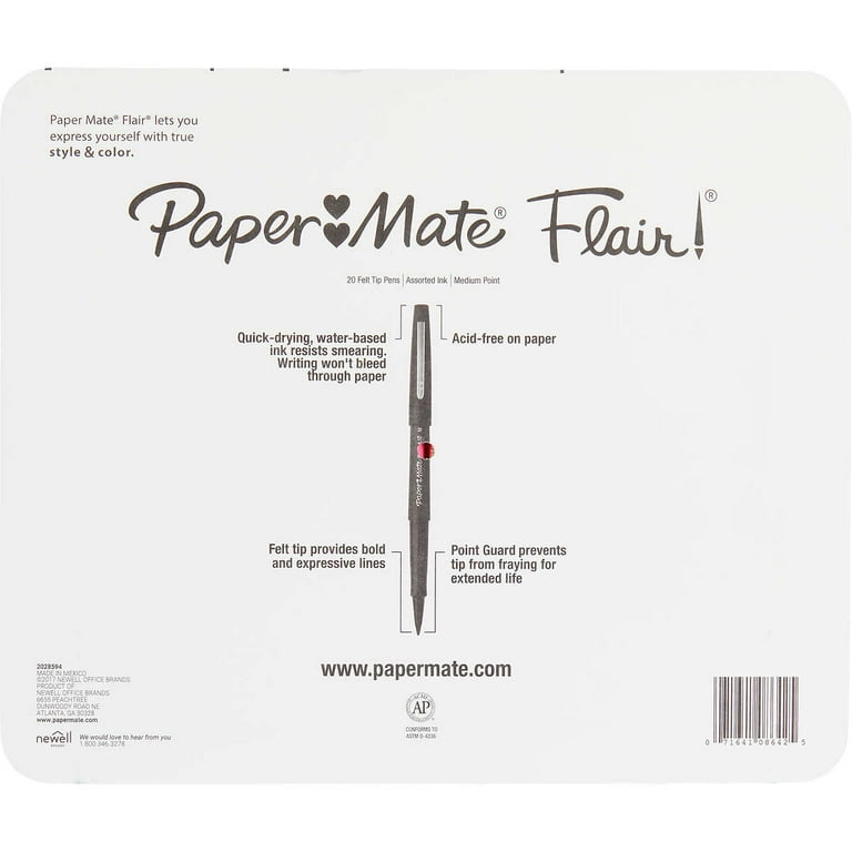 Paper Mate Flair Pens, Assorted Colors, 20