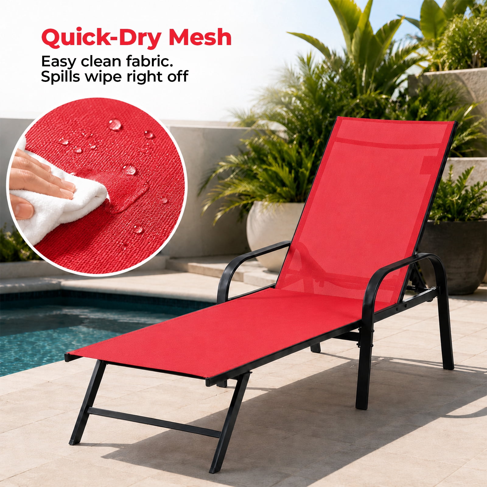 Alvantor Folding Chaise Lounge Chair, Patio Sun Tanning Chair with 4-Position Reclining Back, Outdoor Patio for Beach, Poolside, Yard