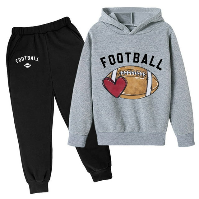 Hiiyo Girls Outfits Football Rugby Sports Hoodie and Sweatpants Sweatsuit 2Pcs Set