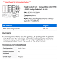 thumbnail image 2 of Head Gasket Set - Compatible with 1998 - 2003 Dodge Dakota 3.9L V6 1999 2000 2001 2002, 2 of 2