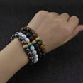 thumbnail image 4 of 8mm Natural Hematite, Tiger's Eye & Volcanic Stone Bracelet with Rainbow Beads - Unisex Friendship Bracelet, 4 of 15