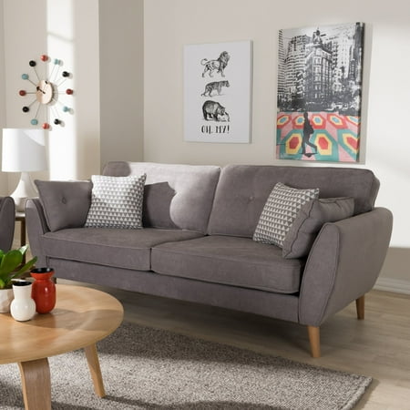 Baxton Studio Miranda Mid Century Modern Light Grey Fabric Upholstered Sofa Baxton Studio Miranda Mid Century Modern Light Grey Fabric Upholstered Sofa
