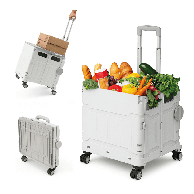 Carrito Plegable Elly Storego 45L Blanco con Ruedas Giratorias y Tapa Removible
