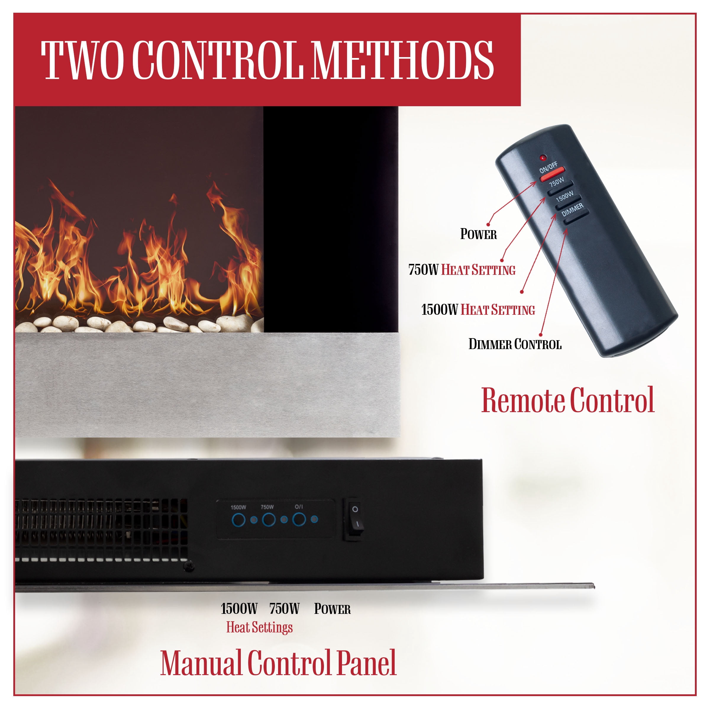 Northwest 36-inch Wall-Mount Electric Fireplace Heater with Orange Flame and Remote