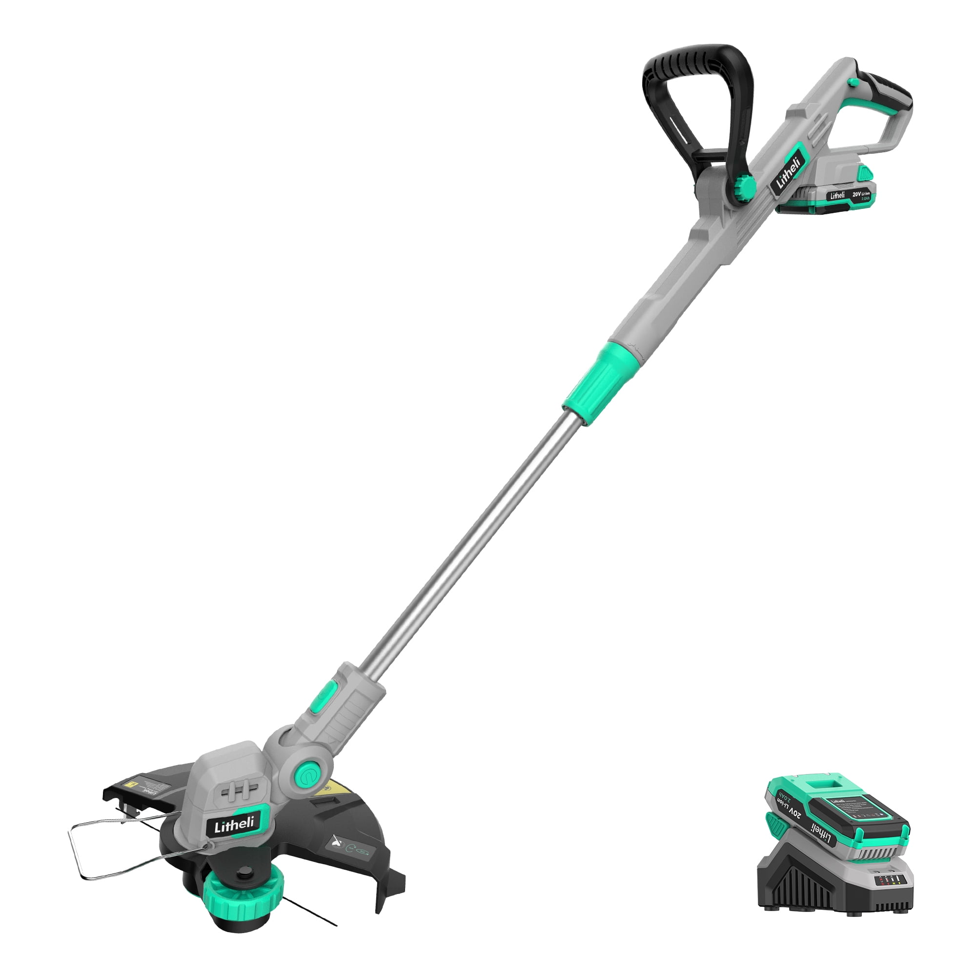 Litheli 12" Cordless String Trimmer, Battery Powered Grass Trimmer & Wheeled with Battery and - Walmart.com
