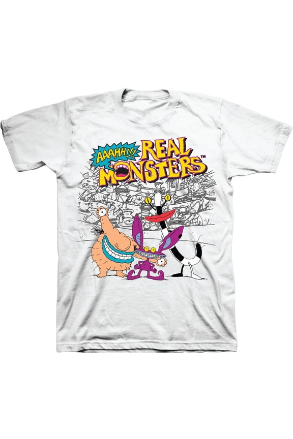 Mens Nickelodeon AAAHH REAL MONSTERS Shirt - Retro Nick Real Monsters tee  - Classic Nick Graphic T-Shirt (White, X-Large)