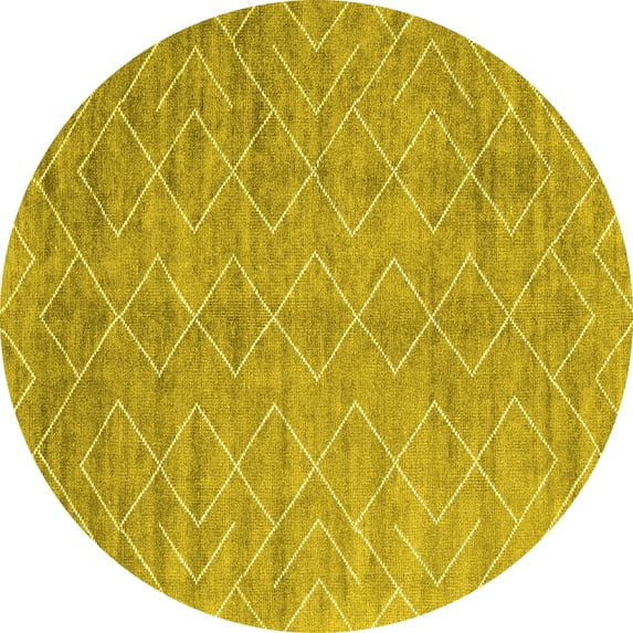 Ahgly Company Machine Washable Indoor Round Abstract Yellow Contemporary Area Rugs, 4' Round