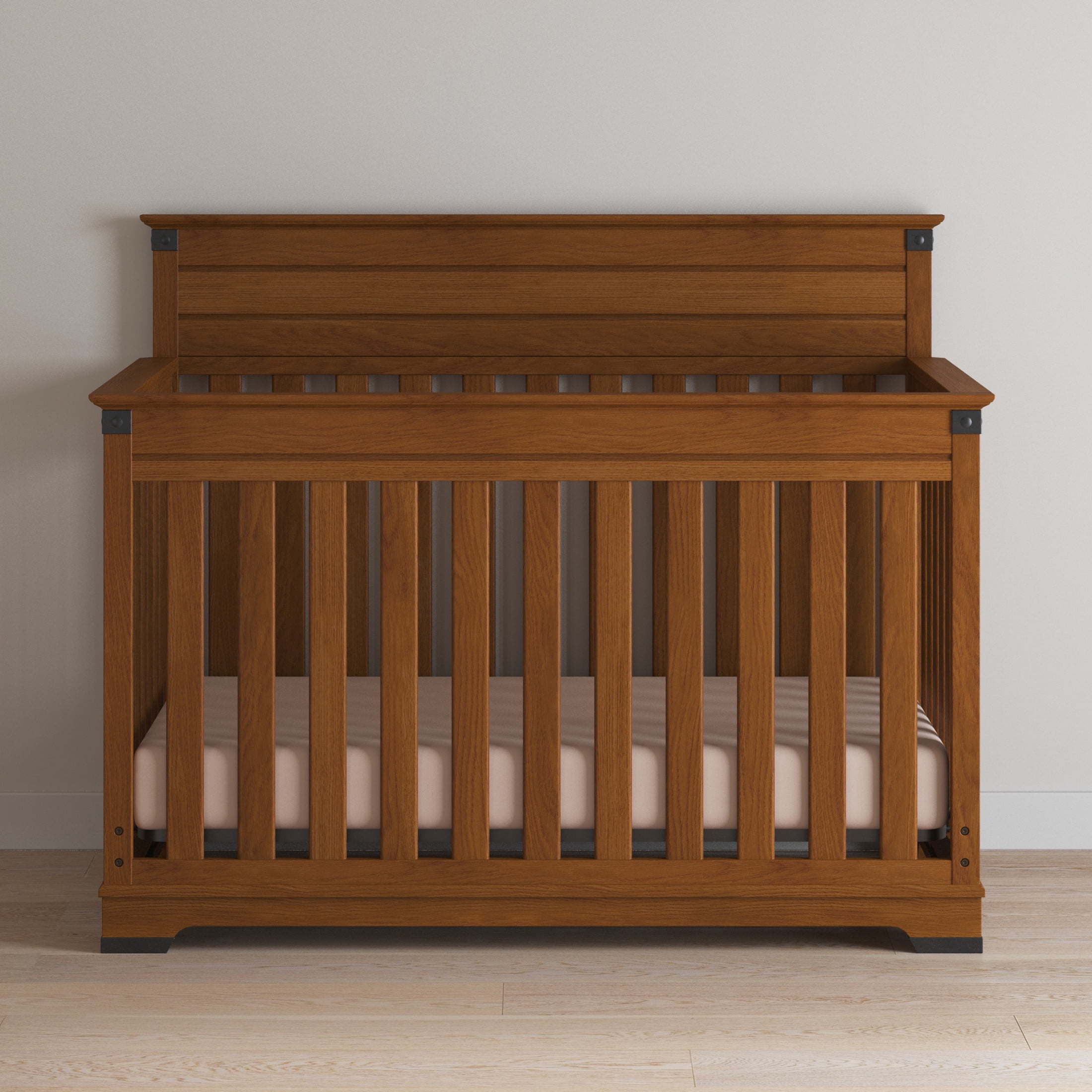 Child Craft Redmond Crib, Dresser, Topper & Chest Nursery Set, 4-in-1 Convertible Crib, Coach Cherry, 4-Piece