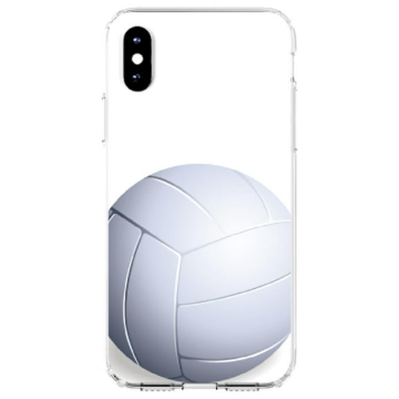 DistinctInk Clear Shockproof Hybrid Case for iPhone XS Max (6.5" Screen) - TPU Bumper, Acrylic Back, Tempered Glass Screen Protector - White Volleyball