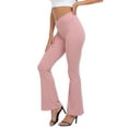 thumbnail image 4 of HDE Women's Crossover Flare Pants Ribbed High Waist Bell Bottom Pink S, 4 of 6