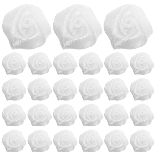 50 rosas artificiales de satén hechas a mano, para manualidades, proyectos de flores de tela para ramos de boda y decoraciones, color blanco.