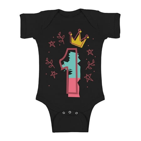 

Awkward Styles 1st Birthday Baby Bodysuit I m One Cute Crown Pink Romper