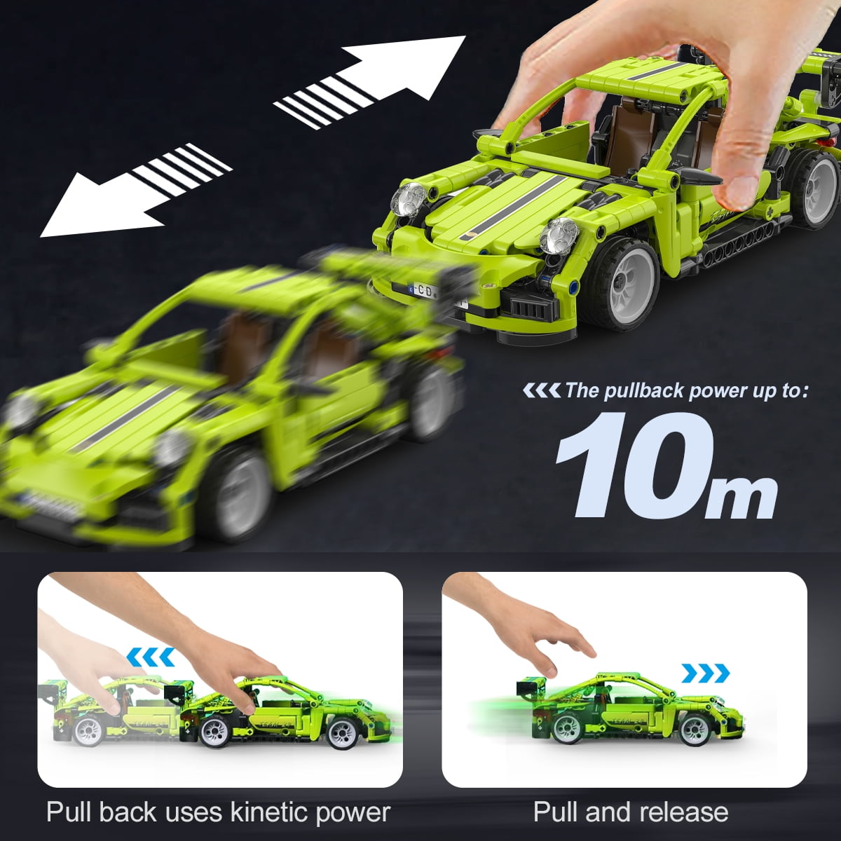CaDA® Pull Back Sports Car Series-Legend Supercar Model Building Block Toy C52024W Building Kit and Engineering Toy for Kids (387 Pieces)