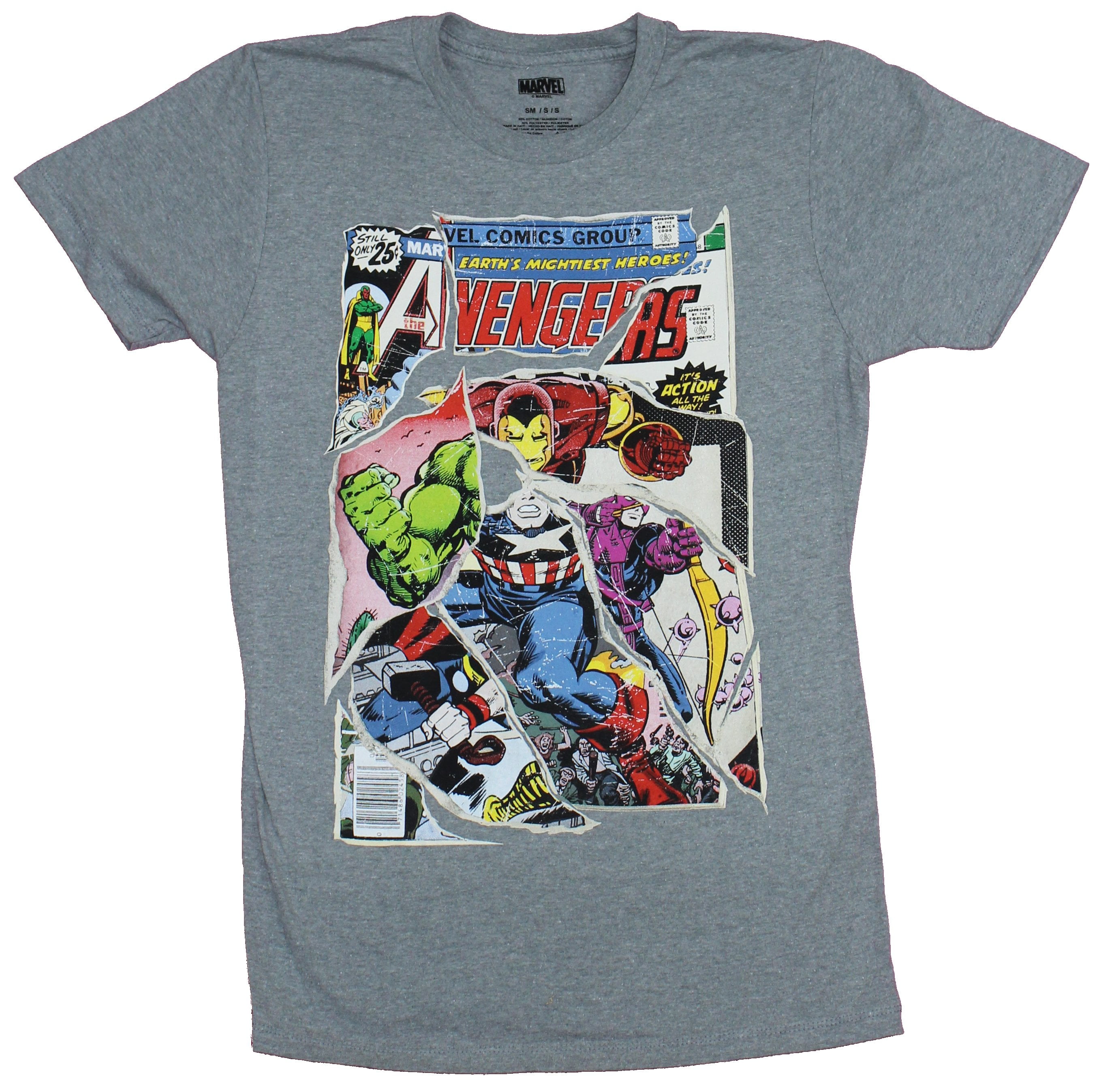 Avengers Mens T-Shirt - Heroes Torn From Comics and Reassembled (Large ...