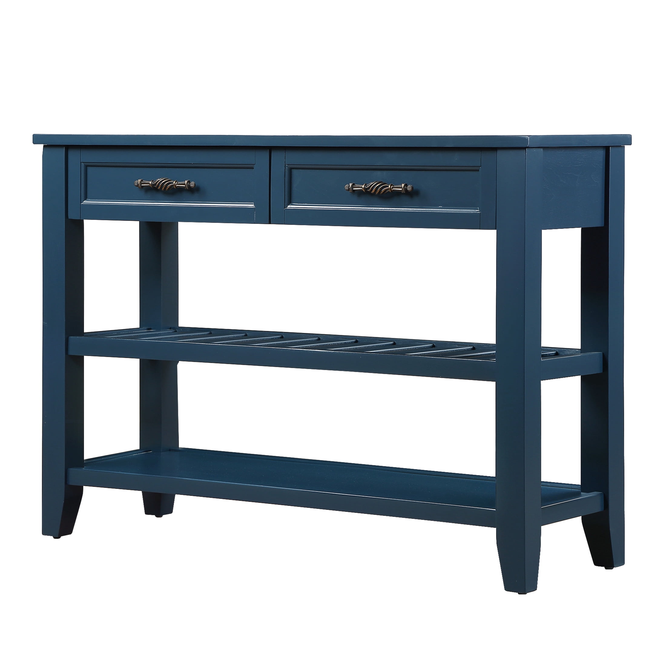 Noble House Heather Console Sofa Table, Pine Wood Frame with Drawers and Shelves for Entryway or Living Room, Navy Blue