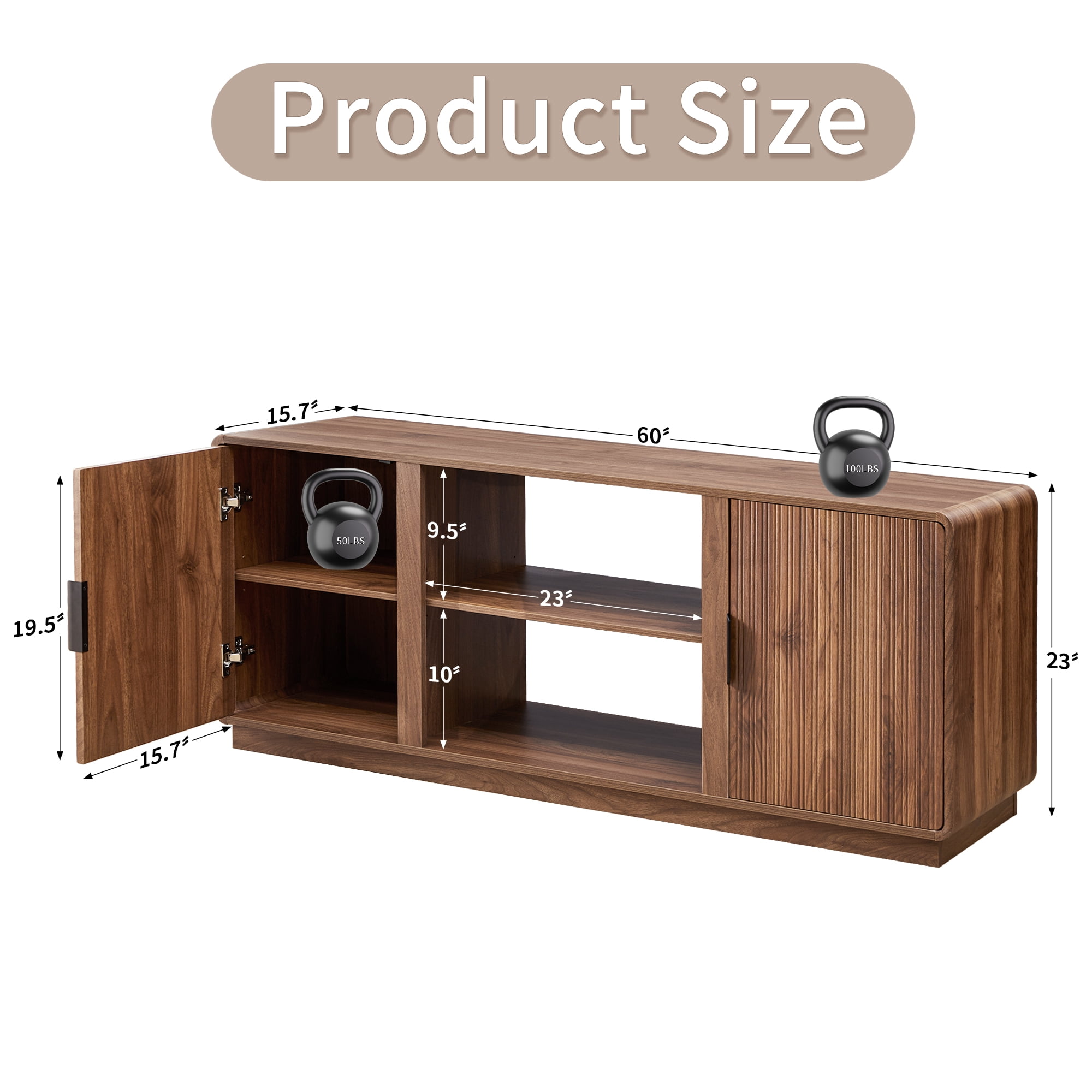 LEFHDA 60-inch Mid Century Modern TV Stand with Fluted Design & 2 Storage Cabinets, Entertainment Center for TVs up to 75" with Adjustable Shelf and Cable Management