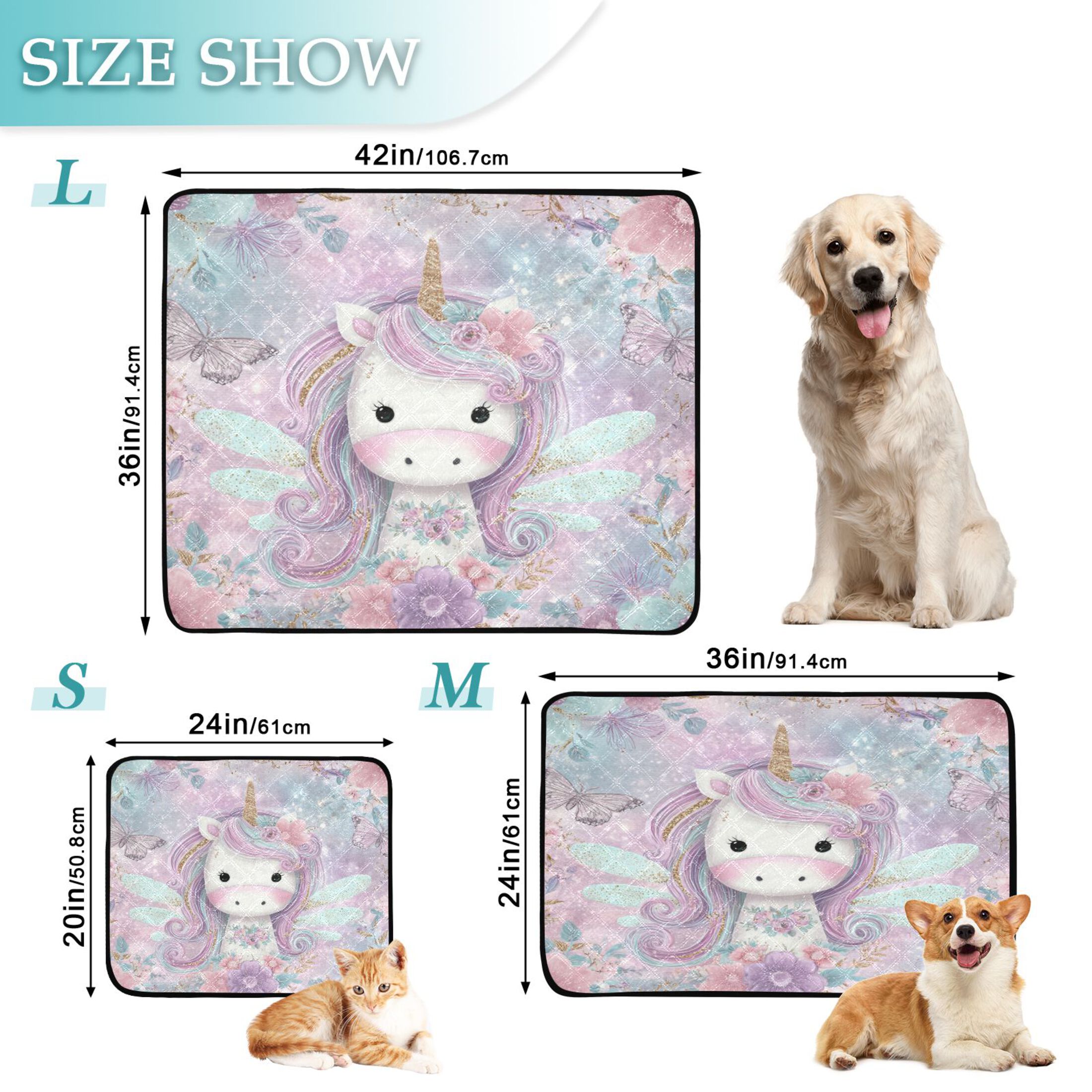 Qxltty Beautiful Unicorn Cat litter Pads Pet Set of 3 Diaper Mats Center Anti-leakage Layer Absorbent Soft and Comfortable