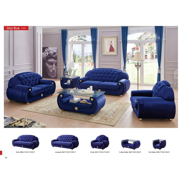 Classic Luxury Dark Blue Microfiber, Dark Blue Sofa Set