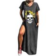 thumbnail image 1 of Vestido informal de verano para mujer, vestido largo de manga corta con bolsillo Sexy y cuello redondo con estampado de Calavera de Halloween Fridja  bnh2622, 1 of 8