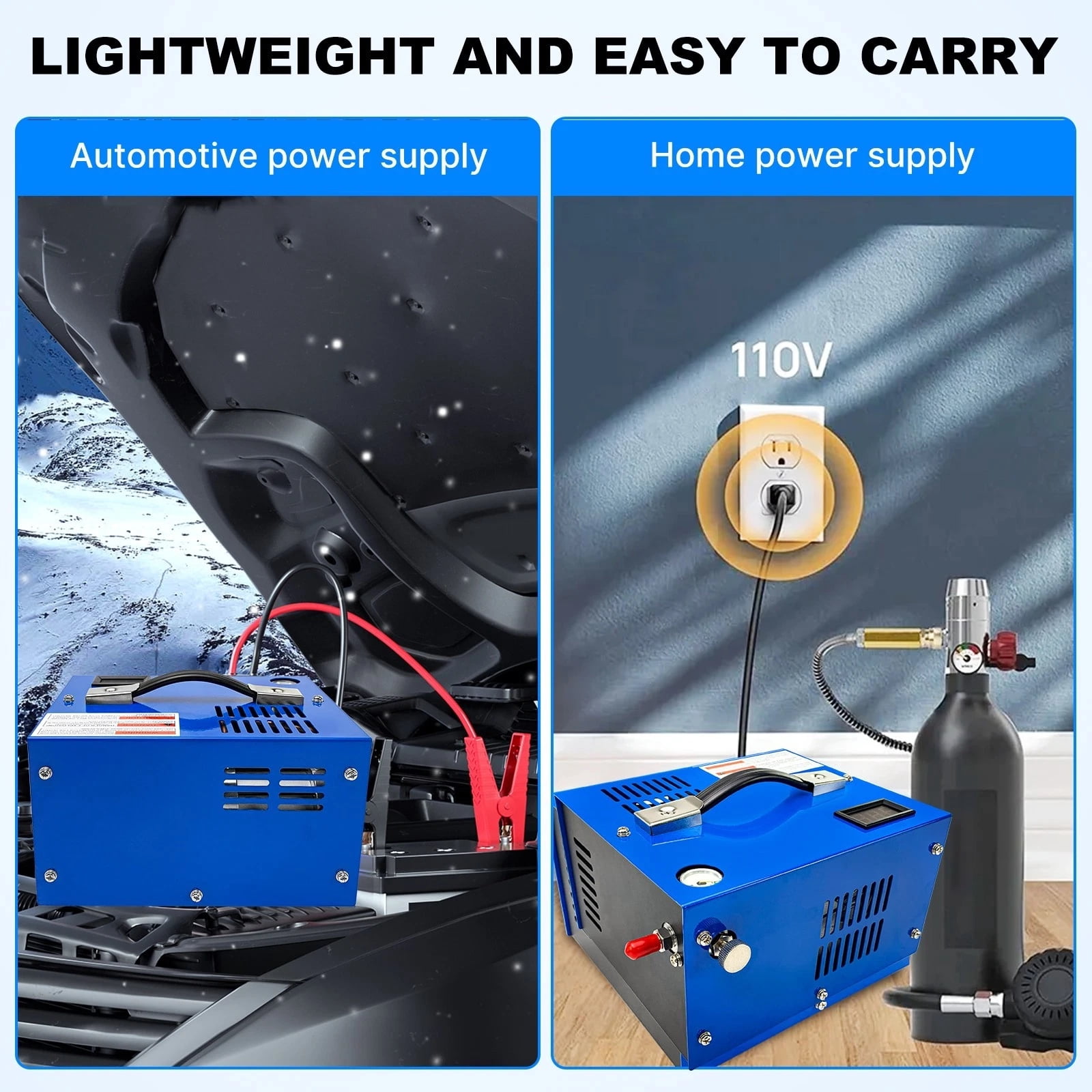 iMeshbean PCP Air Compressor, 4500PSI Portable PCP Compressor, 12V DC/110V 220V AC, PCP Manual-stop, w/Built-in Fan, for Paintball, Scuba Bottle