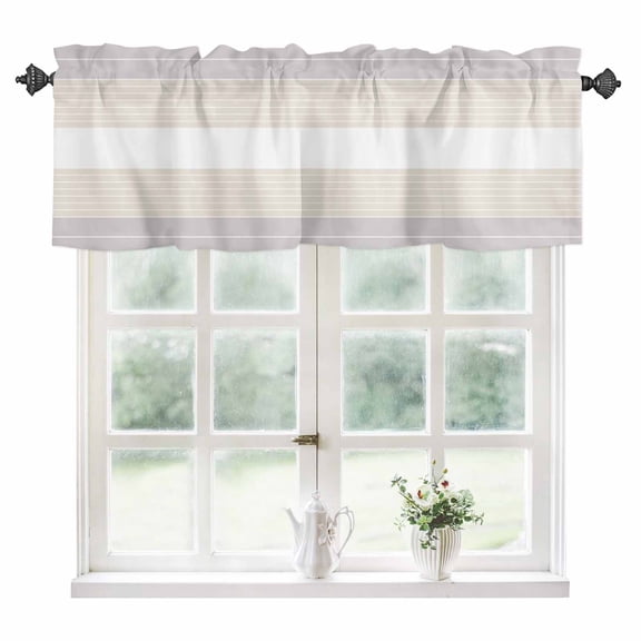 Gray Beige Stripe Kitchen Valances for Windows 60x18 Inch Kitchen Curtains Valances Rod Pocket Modern Art Horizontal Striped Bathroom Window Valances for Window Treatment Decor