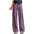 thumbnail image 2 of PiGOGI Women's Button Up Zipper High Waisted Straight Leg Trousers Drapeable Wide Leg Casual Pants Purple L, 2 of 5