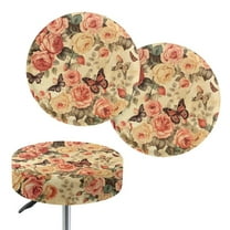 ZIATUBLE Rose Butterfly Bar Stool Seat Covers Soft Stool Cushion Covers Circle 14-16 Inch Washable Elastic Round Bar Stool Covers 2 Pcs Stool Cushion Slipcovers for Chairs Home Decor