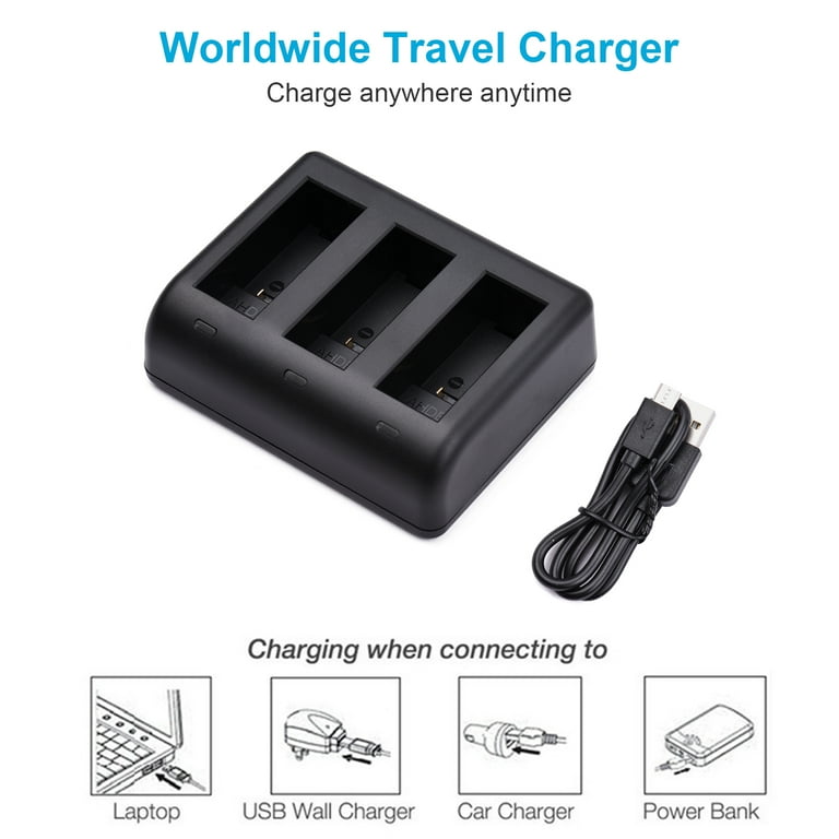 Probty-Batterie avec triple chargeur USB Type C, caméras noires, 1680mAh,  adapté pour GoPro fore7, fore6, fore5